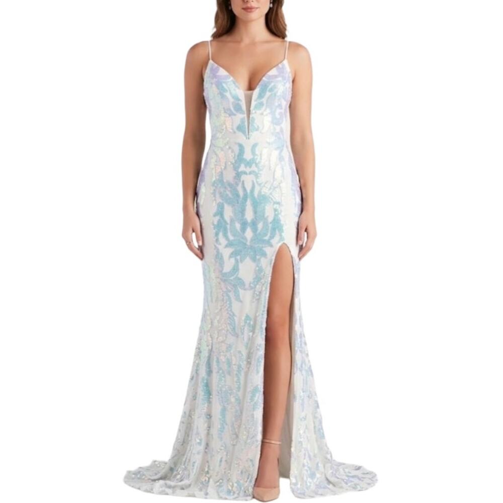 Jovani 08235 White Evening Gown Sequined Backless Long Mermaid Dress Size 6
